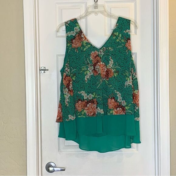 TORRID WOMEN'S GREEN FLORAL DOUBLE LAYER CHIFFON TANK SIZE 3X - Picture 5 of 13